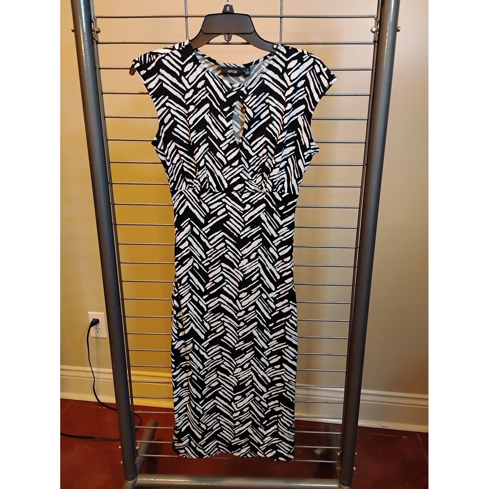 Apt. 9 Womens Black White Abstract Geometric Keyhole V-Neck Sheath Dress XS